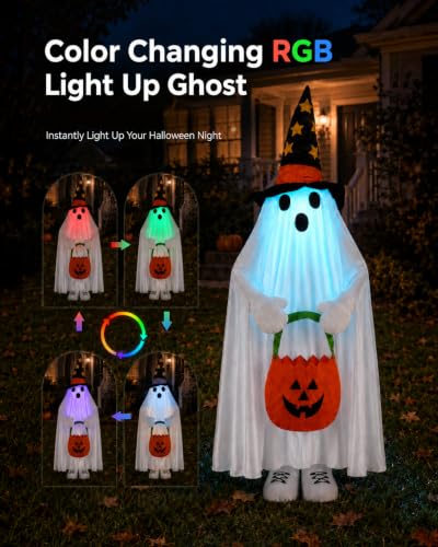 Light Up Ghost Halloween Yard Decor with RGB Color Changing Lights - 37 Inches
