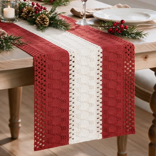 Farmhouse Woven Table Runner 12x108 Inch Rose Red - Artoid Mode