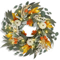 Lighted Fall Wreath for Front Door with White Pumpkins and Timer - 20 Inch