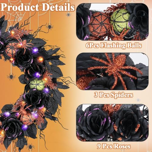 22-Inch Pre-Lit Halloween Wreath with 60 LED Lights for Front Door Decor