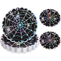 Halloween Spider Web Dinner Plates - 50 Pack Iridescent 9 Inch Disposable Party Tableware - Black Silver Laser Effect - Spider Web Variation
