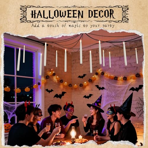 Floating Candles with Wand Set - Flickering LED Flameless Halloween Decor