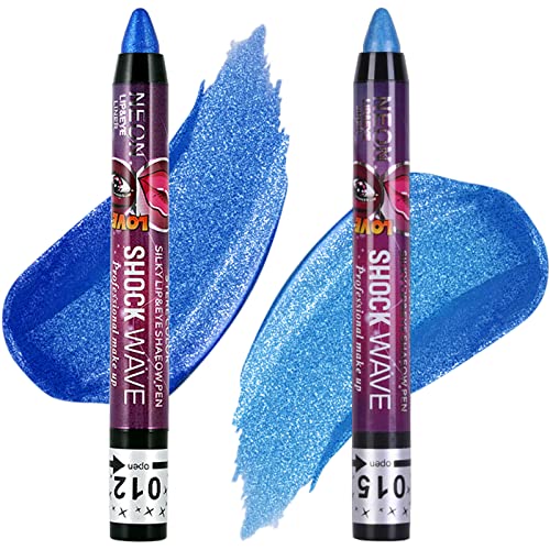 MEICOLY 2pcs Blue Eyeshadow Sticks for Halloween & Cosplay - Metallic Shimmer Waterproof Eye Makeup