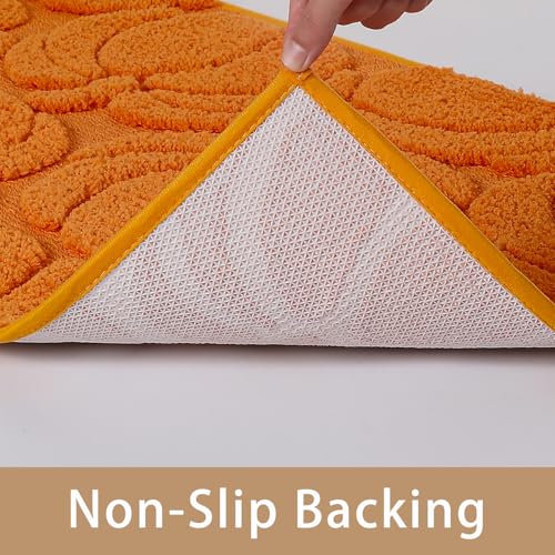 Fall Pumpkin Bath Mat 20x32 Inches - Harvest Orange Bathroom Rug with Anti-Slip Backing, Rectangular