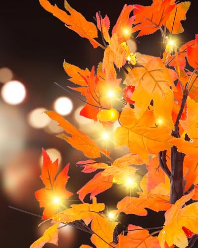 2+2FT Fall Maple Tree Light with Pumpkins & Acorns - USB & Battery Operated