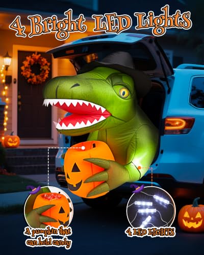 Green Trunk or Treat Car Decorations Kit with 4 LEDs - Halloween Inflatable for Vehicle