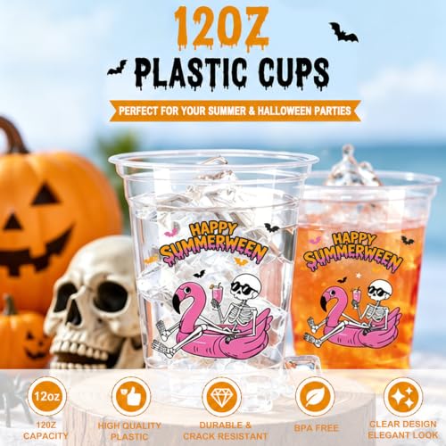 50 Pcs Summer Halloween Plastic Cups 12oz Disposable Party Drinkware