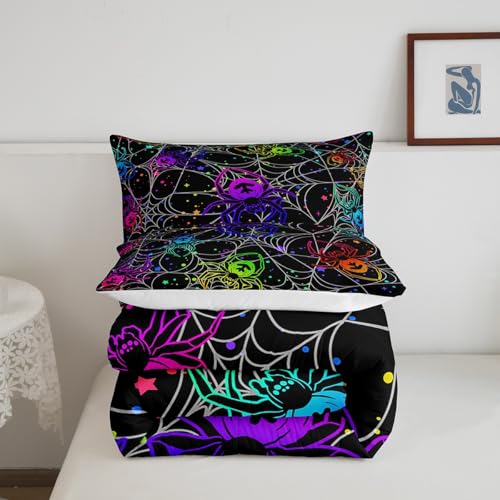 Halloween Spider Web Comforter Set Queen Size Multi 088 - Colorful Spiderweb Quilt