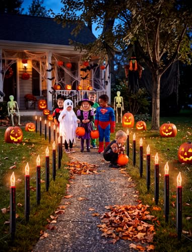 C18 Black Candle Lights - 19.5Ft Halloween Pathway String Lights with Flickering Flame