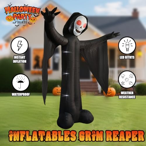 10FT Inflatable Ghost with LED Lights Halloween Yard Decoration - Grim Reaper Variant