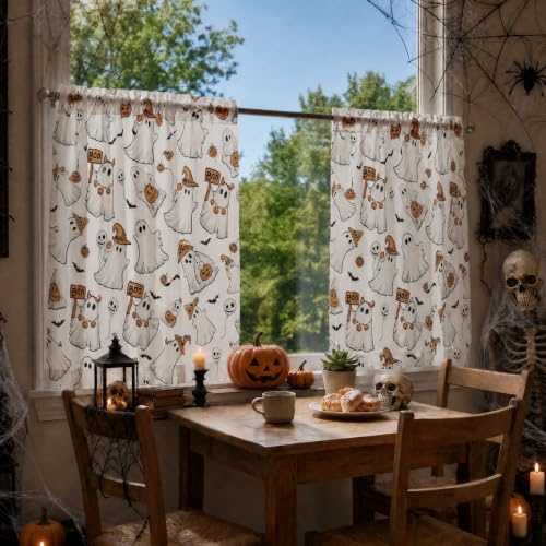 2-Pack White Tier Curtains for Window 52x36 Inches - Bat Ghost Pumpkin Halloween Decor Variation of THIS listing