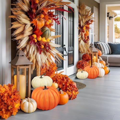 Large Glossy Orange Artificial Pumpkin for Outdoor Decor - 12.8 Inch, Variation: Glossy Orange