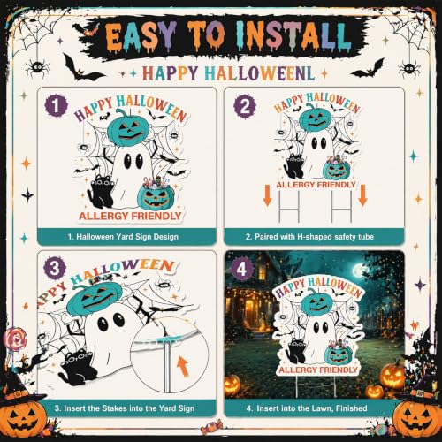 Halloween Teal Pumpkin & Ghost Yard Stakes - Blue White Outdoor Decorations, Allergy-Friendly