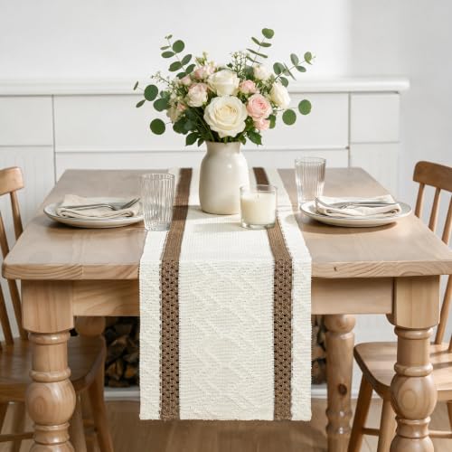 12x72 Inch Coffee Stripe Woven Table Runner - Rustic Home Decor