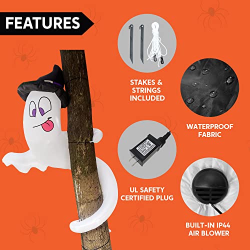 Halloween Inflatable Ghost Decor for Outdoor Yard with LED Lights - 5 ft Tall Twining Tree Ghost