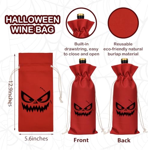 Halloween Wine Bag with Drawstring - Ghost Decor Gift for Wine Lovers - Variation of Halloween2