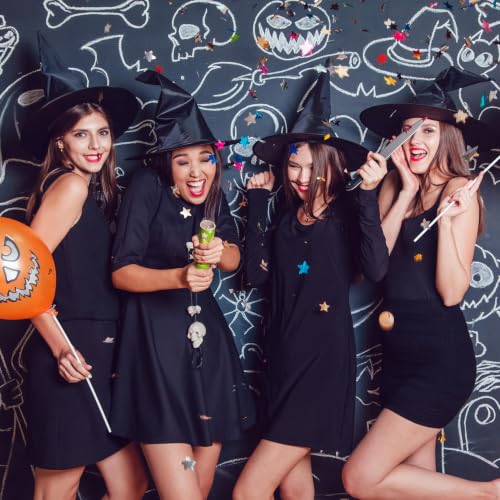 Halloween Black Witches Hat with 3D Bats - Floating Costume Accessory, 12-Pack