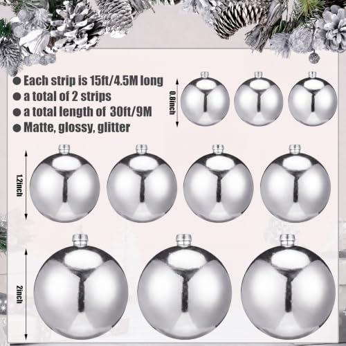 Mixed Silver Christmas Ball Garland Set - 15 Ft Decor, 2 Pcs