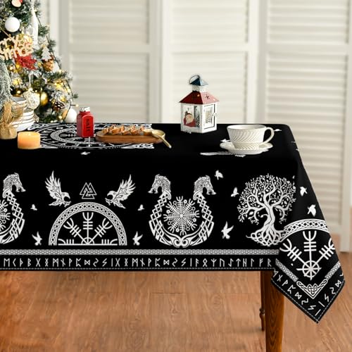 Horaldaily Tarot Altar Tablecloth Black 60x84 Inch Rectangular Home Decor