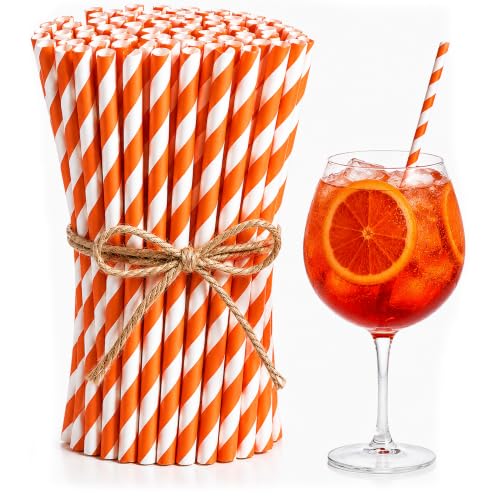 Orange Disposable Paper Straws - 100 Biodegradable Cocktail & Party Straws