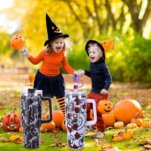 Halloween Silicone Straw Toppers for Stanley 30 & 40 Oz Tumblers - 9 Pack