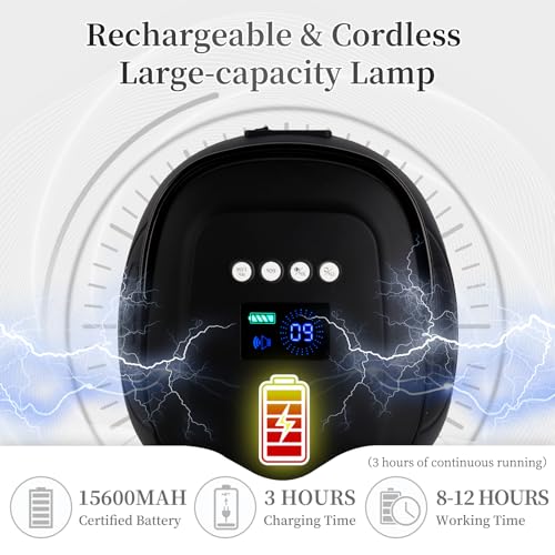 Rechargeable UV LED Nail Lamp - Black, 126W Cordless Gel Dryer with Auto Sensor & 4 Timer Settings