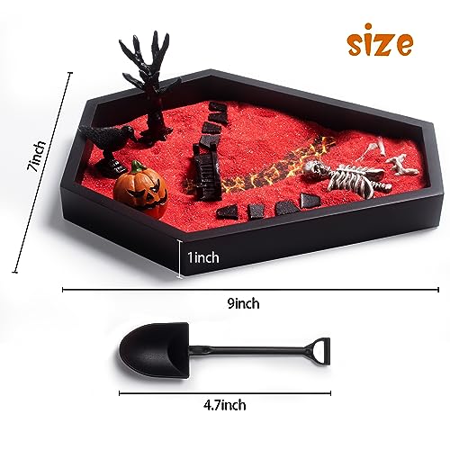 Halloween Coffin Zen Garden Kit - Gothic Spooky Desk Decor with Accessories - Coffin Variation