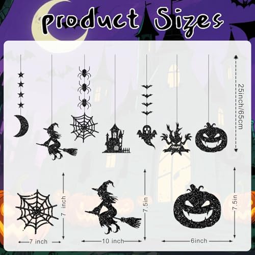 Black Glitter Halloween Banner & Spooky Hanging Garlands for Party Decor