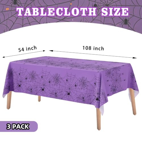Halloween Tablecloth 3 Pack - Spider Web Design Purple, 54 x 108 Inch - Web Variation