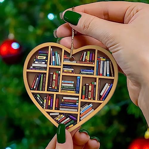 Set of 4 Book Lover Heart Acrylic Christmas & Halloween Ornaments - Literary Holiday Decorations