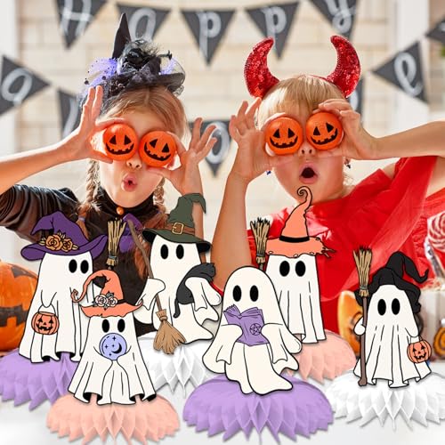 Halloween Ghost Honeycomb Centerpieces - Pink 9-Piece Party Table Decor for Halloween & Baby Shower