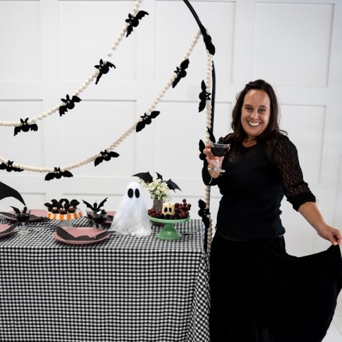 Halloween Felt Bat Garland - Black & White Party Decorations, 8 Bats with Wool Balls - Variation of Bat