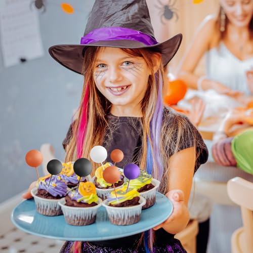 Halloween Cake Decorations Ball Toppers Set - Orange, Black, Purple, 32 pcs