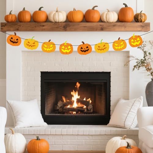 Halloween Pumpkin Garland - Fall Wall Decor for Halloween & Thanksgiving