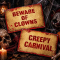 Halloween Clown Metal Warning Signs - Creepy Carnival Porch Decor Set