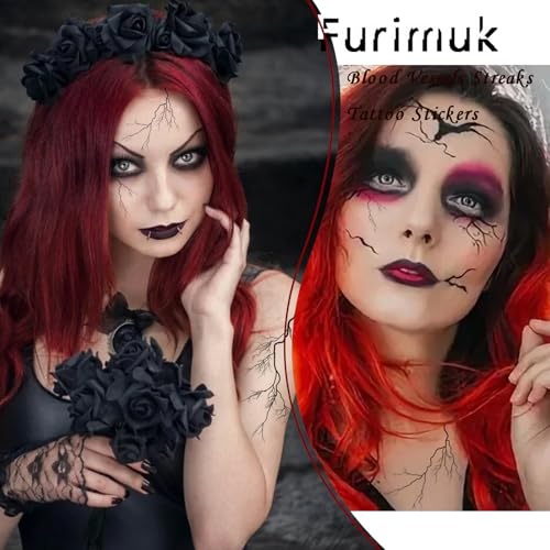 Black Halloween Blood Vessel Face Tattoos for Vampire Zombie Makeup - 6 Sheets