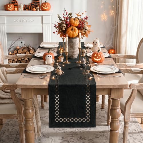 Black Rustic Geometric Table Runner 13x36 Inch - Halloween Seasonal Decor