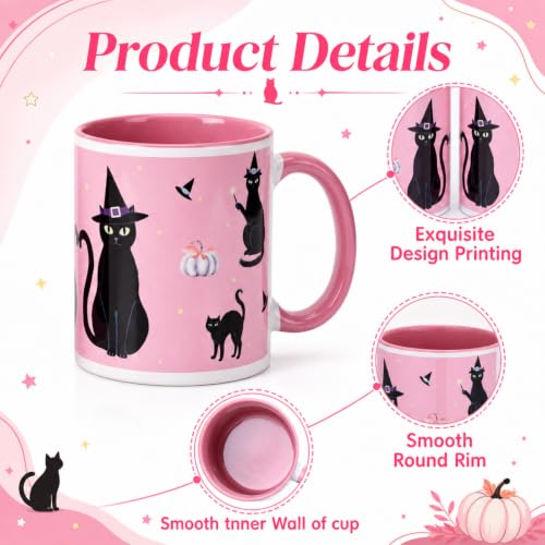 Halloween Black Cat Coffee Mug Set - 12 oz Ceramic Cups with Cat Design, Variation: Cat / Black
