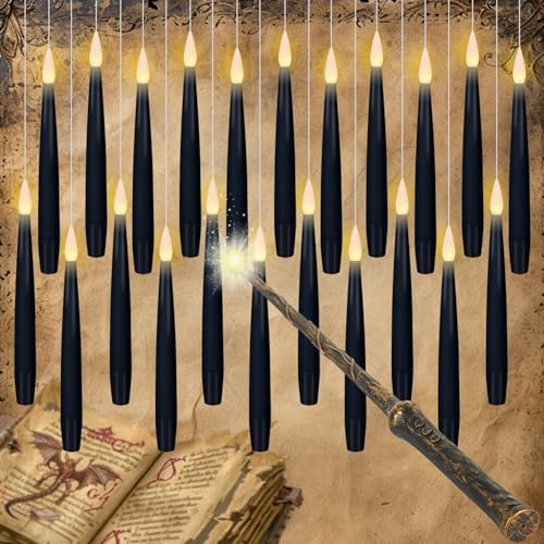Black Flameless Floating Candles Set - 22pcs Halloween Hanging Decor with Remote