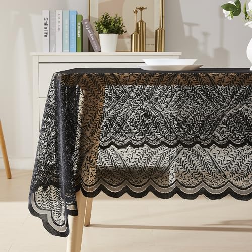 Black Lace Tablecloth 60 x 104 Inches - Elegant Floral Design for Dining & Special Occasions - Rectangular