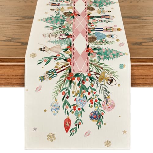 Christmas Table Runner 13x72 Inch Pink Holiday Home Decor - Artoid Mode