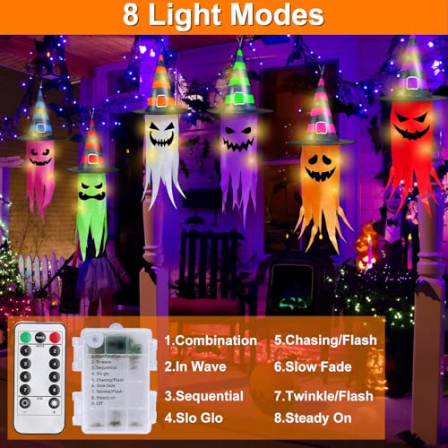 Halloween Hanging Ghost Decorations with Lights - Outdoor Indoor Decor Set 6 pcs