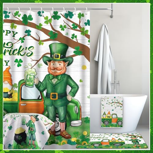 St. Patrick's Day Bathroom Set with Shower Curtain Rug Towels – Waterproof Decor