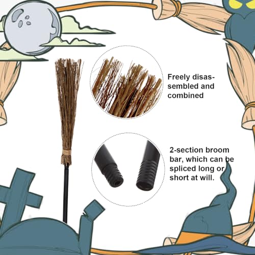 6 Pack Halloween Witch Brooms - Plastic & Branch Decor Props for Porch & Costume