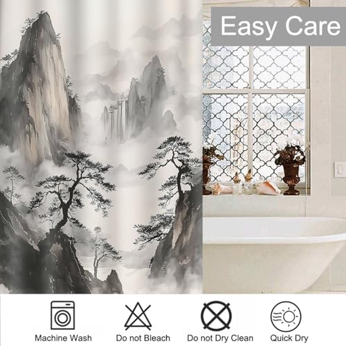 72x72 Inch Waterproof Mountain Tree Cloud Landscape Bathroom Shower Curtain with Hooks - Home Decoration