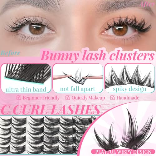 Spark Bunny Lash Clusters - Spiky Anime Style Eyelash Extensions, 8-16mm, Cruelty-Free
