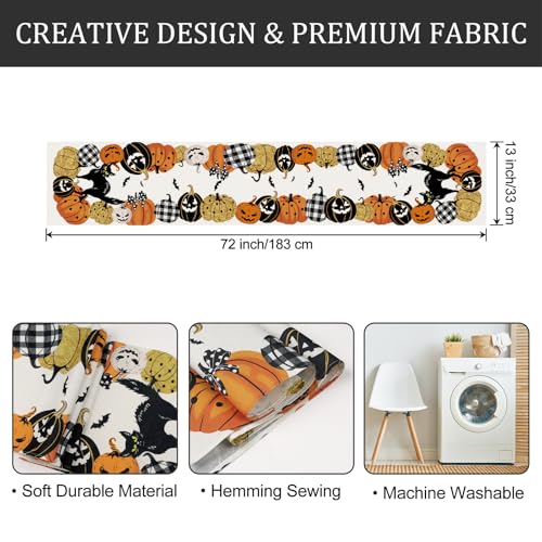 Halloween Pumpkin & Black Cat Table Runner 13x72 Inch - Spooky Fall Dining Decor Variation of THIS listing