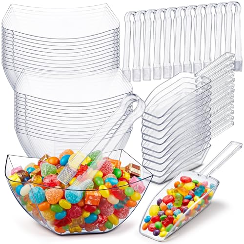 Vesici 48 Pcs Clear Plastic Candy Bowls Set - 12 oz for Buffet & Serving - Variation: Clear / 12 oz