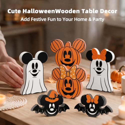 Halloween Wooden Mouse Decorations - 6 Pcs Centerpiece Set for Tables and Trays