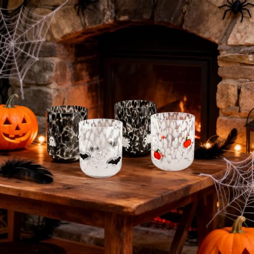 Halloween Icon Juice Glasses Set - Pumpkin, Bat, Ghost, Spider - 8 Pcs, 14oz